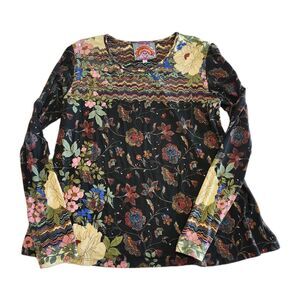 Johnny Was Floral Chevron Made With Bamboo Stretchy Boho Long Sleeve Top SZ XS